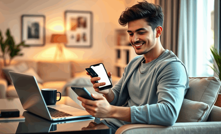 Illustration d'un utilisateur débloquant sa carte de crédit via une application mobile.